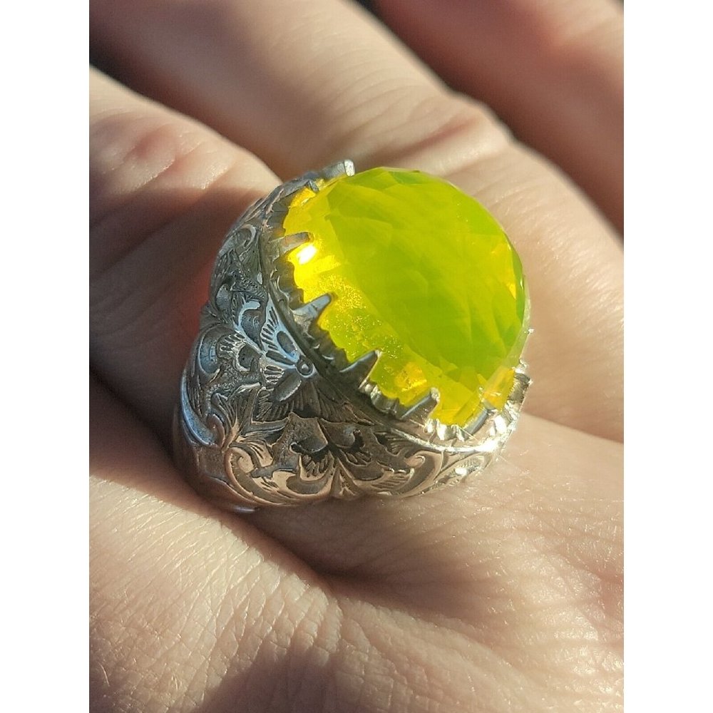 Natural Earth Mined Neon Yellow Ethiopian Welo Opal Sterling Silver Fine Ring 9
